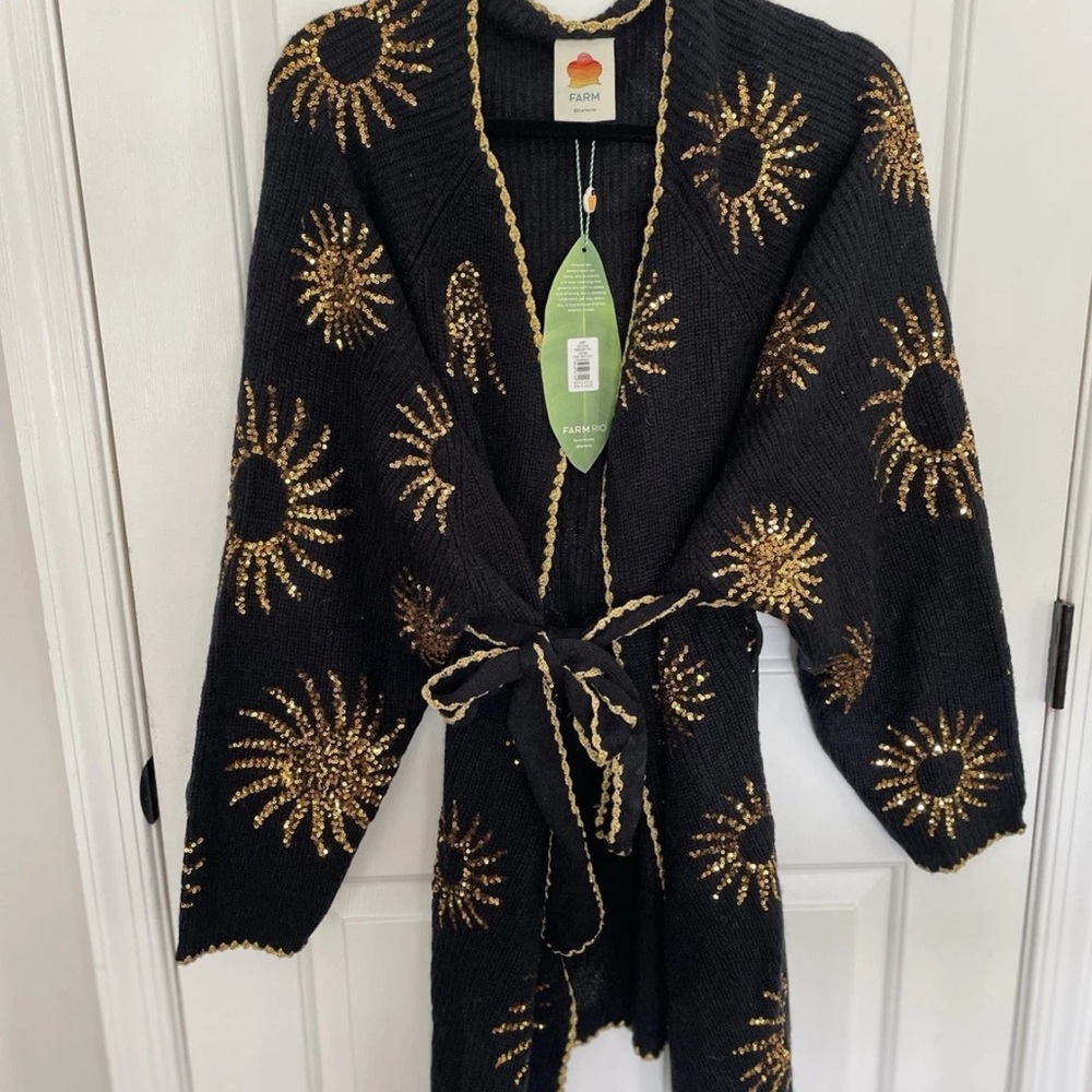 FARM Rio Black and Gold Sunburst Cardigan